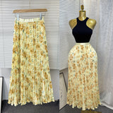 New Tight Waist High Waist Crums Sweet A-Shaped Skirt Women's Long Print 100-Fold Skirt