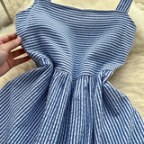 Summer French Retro Folding Sling Dress Female High Waist Show Leaning Vacation Dress 0285