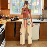 2025 Summer New Women's Hot Girls Street Fashion Fashion Graffiti Print Loose Sweatpants