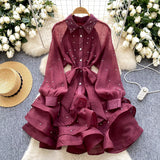 French High-End Heavy Industry Diamond Lotus Leaf Dress Girl Spring Strapped Temperament Lace Pavity
