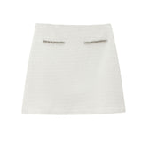 2025 Spring Long Sleeve Water Drill Decoration Short Rough Spinning Ring Velvet Jacket Mini Skirt Suit Woman