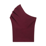 Asymmetrical Women's Knitted Top 2025 Spring Sexy Shoulder Folded Body Short Vest