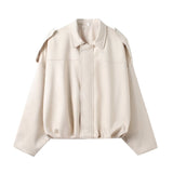 2025 Spring Pilot Jacket Bat Sleeve Zipper Loose Tuffen Jacket Women's Casual Jacket