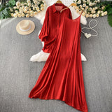 Lazy Wind Leisure Two Sets Of Women Loose Outside Thin Long-Sleeved Shirt Cover Skinny Sling Dress