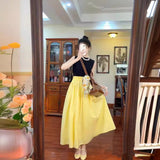 Yellow High-Waisted Half-Dress Woman's Summer Thin A-Dress Loose Waist-Hanging Long Umbrella Skirt