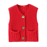 2025 Autumn Street Shirt Fashion Cute Crochet Wool Vest Knitted Thick Knitted Vest Women's Clothing