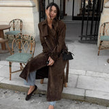 Autumn And Winter New Feeling Retro Brown Long Wind Coat Female Loose Casual Temperament Coat