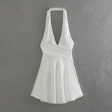 Women's Dress 2025 New Fashion Sexy Silk Nyley Hanging Neck-Lexed Short Dress