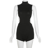 2025 Summer Fashion Trend Women's New Round Collar Hollow Repair Body Pick-Up Full-Body Jump-Up Band Pants