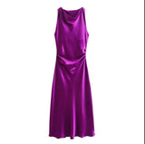2025 Autumn Silk Hymn Feeling Sleeveless Fan Flute Dress Round Neck Fashion Party Dress