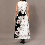 Spring And Summer Explosion Print Slings Large-Size Dress Flower Pocket Necking A-Character Dress Women's Clothing