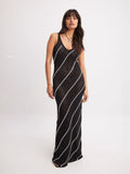 New Women's Fashion Elegant Crochet Sling Dress V-Neck Striped Sexy Wisted Dress