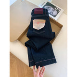 Lazy Wind Dark Blue High-Waisted Straight Jeans Women Autumn And Winter New Design Sense Loose Broad Legs Long Pants
