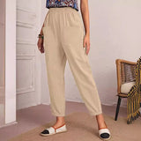 New Four-Season Cotton Nine-Point Trousers Loose Waist Slacks Slant Pocket Trousers Women