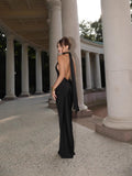 2025 Summer New Women's Pure Color Tie With Waist Temperament Fashion Dress Dress