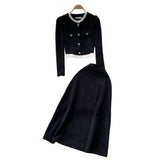 Half-Body Dress Girl Autumn And Winter High-End Collar Bubble Sleeve Top Skirt Two Sets 0605
