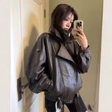 Vintage Heavy Industry Pu Leather Jacket Autumn Sweet Cool Hot Babes Oversize Premium Locomotive Jacket