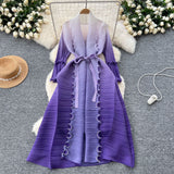 Relaxed Strap Long Three-Home Folded Coat Female Fashionable Gradient Wood Ear Pressure Skirt