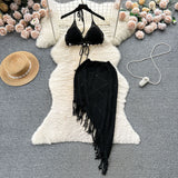 Ins Holiday Suit Women's Design Bikini Hanging Neck Vest Tuxedo Skirt Knitted Two-Piece