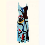 New Summer Cool Sling Skirt Abstract Face Style Digital Print Style Street Dress Woman