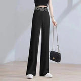 Ice Silk Wide Leg Pants Women Summer New High Waist Hanging Feeling Loose Waist Straight Barrel Loose White Drag Long Pants