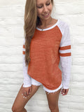 2025Ebay Fashion New Summer Hit-Colored Stripe Splicing Long-Sleeved T-Shirt Round Collar Top Lady