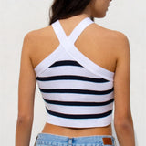 2025 Summer New Striped Cross Hanging Neck Sexy Knitting Bottom Bra Wear Vest Women's Clothing