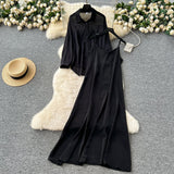 Temperament Two Sets Of Women's Languid Languid Wind Outside The Thin Loose Long-Sleeved Sunscreen Jacket + Sling Dress