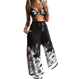 2025 Summer New Women's Printed Sexy Breasts Loose Broad Leg Pants Two Sets