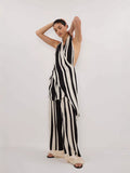 Middle Eastern Women's Fashion Casual Elegant Bare Back Set Striped Broad Leg Pants