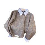Autumn 2025 New Fake Two Shirt Collar Sweater Women With Lazy Wind Collared Gray Knitted Shirt Top