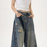 Bing Blade Splicing Deconstruction Hole Painting To Make Old Jeans Loose Hedging Men And Women With The Same Drag Trousers Ins