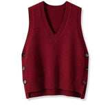 2025 Vintage V-Neck Knitted Vest Women In Spring And Autumn With A Solid Color Casual Sweater Vest