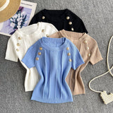 Spice Girls Knit Round Collar T-Shirt Girls Summer Thin Short Thin Design Feeling Fried Street Pure Desire Top