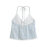Spring New Women's Fashion Design Hit The Color Stripe Hanging Neck Slings