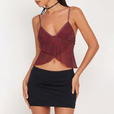 2025 Spring Fashion Trend Women's New Sling Strip Bare Back Screen Printing Loose Small Vest