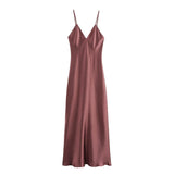 Women's Clothing 2025 Spring New Sleeveless Temperament Silk-Sense Silk-Sense-Backed V-Necked Dress