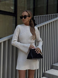 2025 Women's Autumn New Temperament Light-Cooked Round-Neck Knitted Long Sleeves Mini Dress