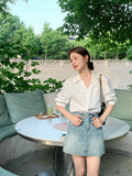 White V-Neck Short-Sleeved Shirt Women Thin Summer Professional Sister Shirt Small French Temperament Shirt