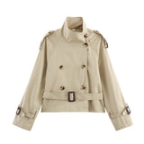 Women's 2025 New Long-Sleeved Tie With Waist-Slanted Lint Double-Dbutled Short Jacket