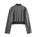 2025 New Women's Loose Casual Long-Sleeved Striped Jacket Top High Waist Wide Leg Trousers Set