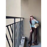 Millard Small Brown Curry Jeans Women Autumn High Waist Broad Leg Feeling Loose Straight Narrow Plate Drag Pants