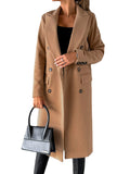 Women's Spring 2025 Coat Hair, Coat Solid Long Sleeve Double Buckle Bag Temperament Elegant