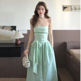 Design-Sensitive Fashion Tectorial Dress Summer New Waist Bow Sweet Girly Dress