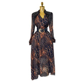 High-End Fashionable Dress Women's French Nail Polish Brighten Embroidery V Collar Long Sleeve Leopard Print Elegant Long Dress