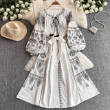 Bohemian Dress Lady Autumn And Winter Cladding Heavy Embroidered Puff Cuff Cuffs Mid-Long Festive Dress