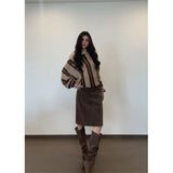 Vintage Niche Curry Syringe Knitted Shirt Women's Casual Straight Straight Slim Skirt Suit