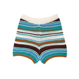 Women's 2025 New Crochet POLO Shirt Collar Striped Crochet Shorts Set
