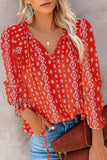 Women's Clothing 2025 Autumn And Winter New Broken Flower Printed Shirt V Collar Long-Sleeved T-Shirt Top Women