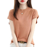 Short-Sleeved T-Shirt Round Collar Bottom Top 2025 New Solid Color Loose T Ice Knitted Shirt Casual